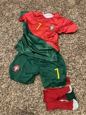 Portugal Kids Soccer Jersey Set in Red and Green